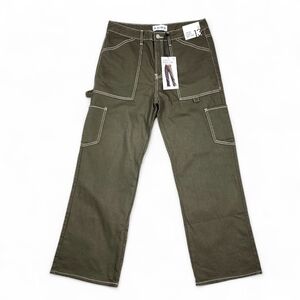 SONG Olive Green Slouchy Baggy Jeans  Utility Wide Leg Pants Size 13/31